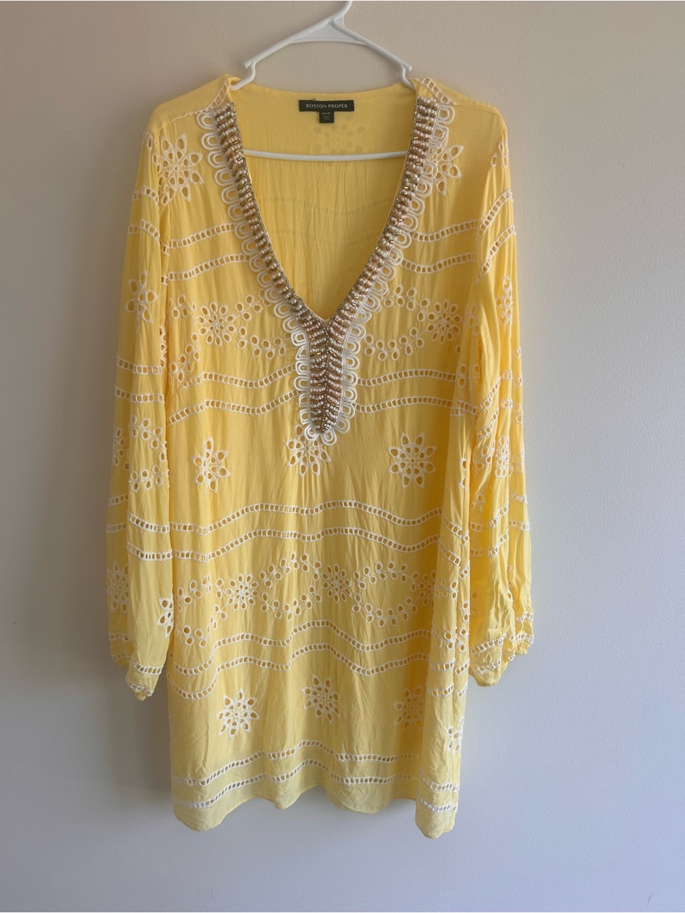Boston Proper Yellow Embroidered Swim Cover-Up